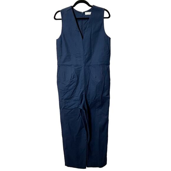 Everlane The Structured Cotton Jumpsuit V-Neck Navy Blue Women's 2 NWT - Picture 2 of 11